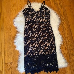 Navy lace midi dress